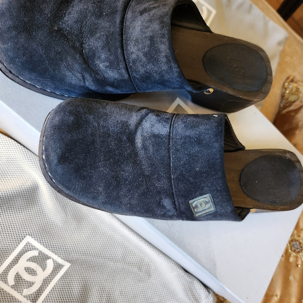 Chanel Mules Suede Navy Blue - Picture 2 of 10